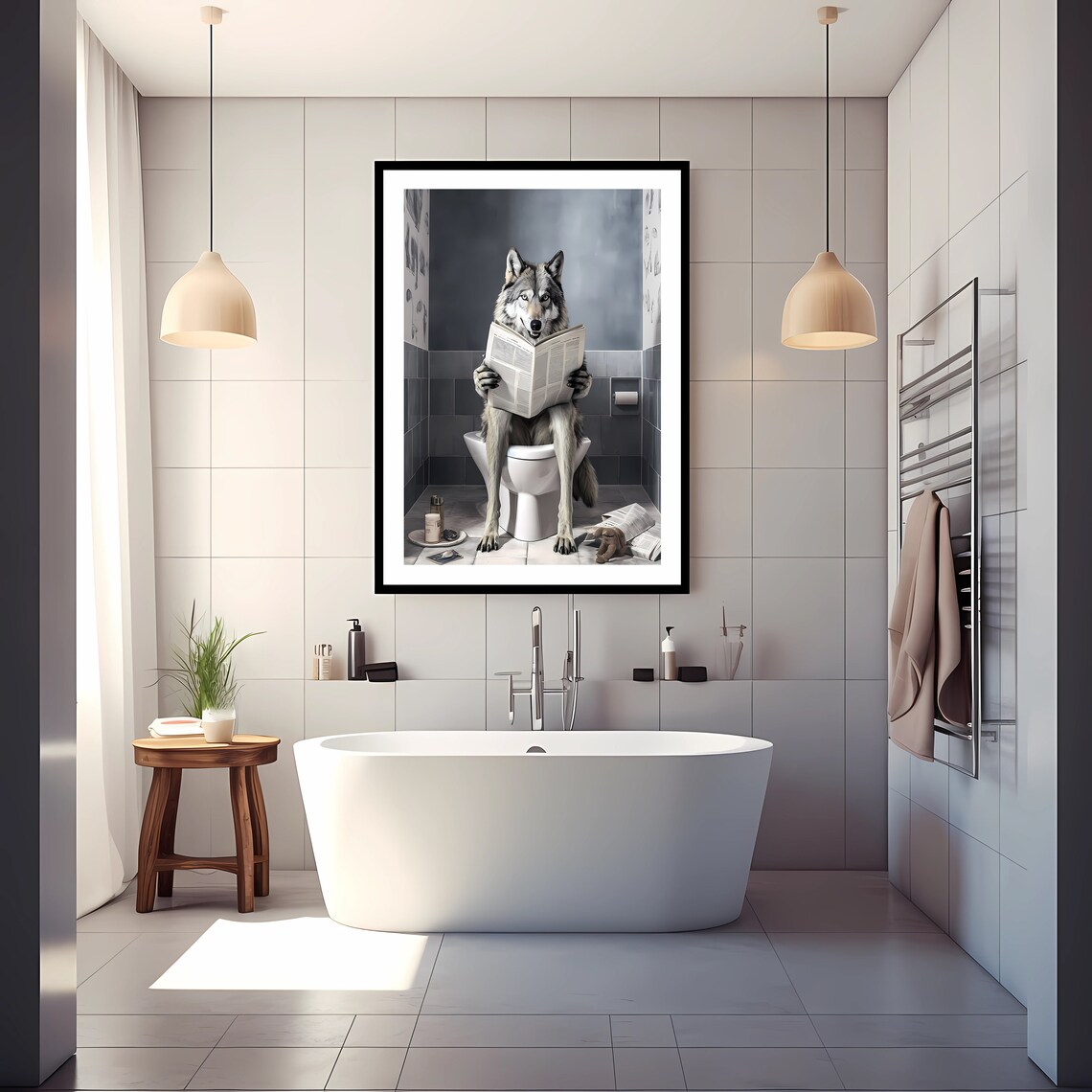 Wolves Bath FUNNY BATHROOM PRINT Wolf, Kids Bathroom Print, Wolf in Toilet, Animal ...