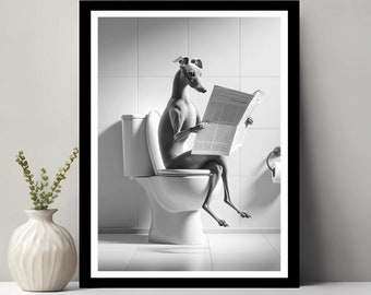 Italian Greyhound Wall Art, Funny Bathroom Decor, Dog in Toilet, Animal in toilet, Petshop Art, Italian Greyhound Dog Gift, Digital Download