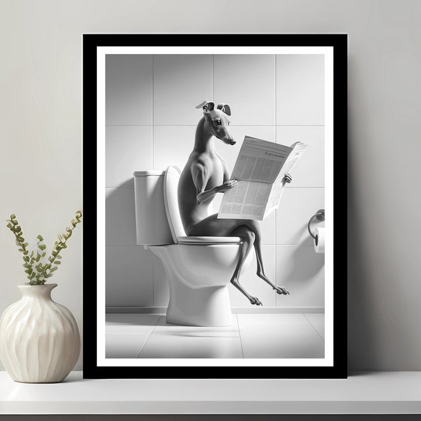 Italian Greyhound Wall Art, Funny Bathroom Decor, Dog in Toilet, Animal in toilet, Petshop Art, Italian Greyhound Dog Gift, Digital Download