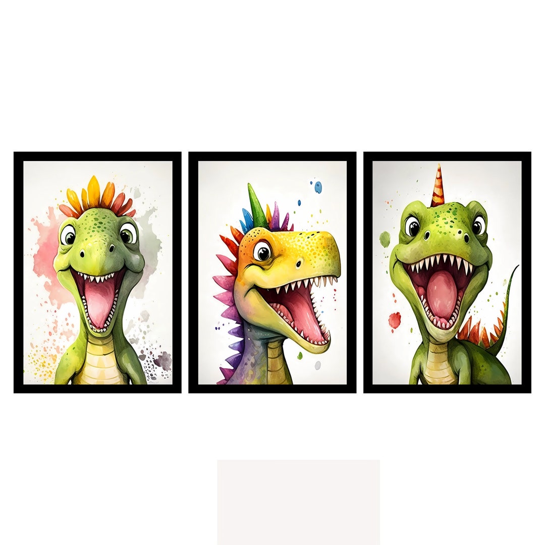 Set of 3 Dinosaurs Children's Wall Art Prints, Girl's Room Decor, Dog ...