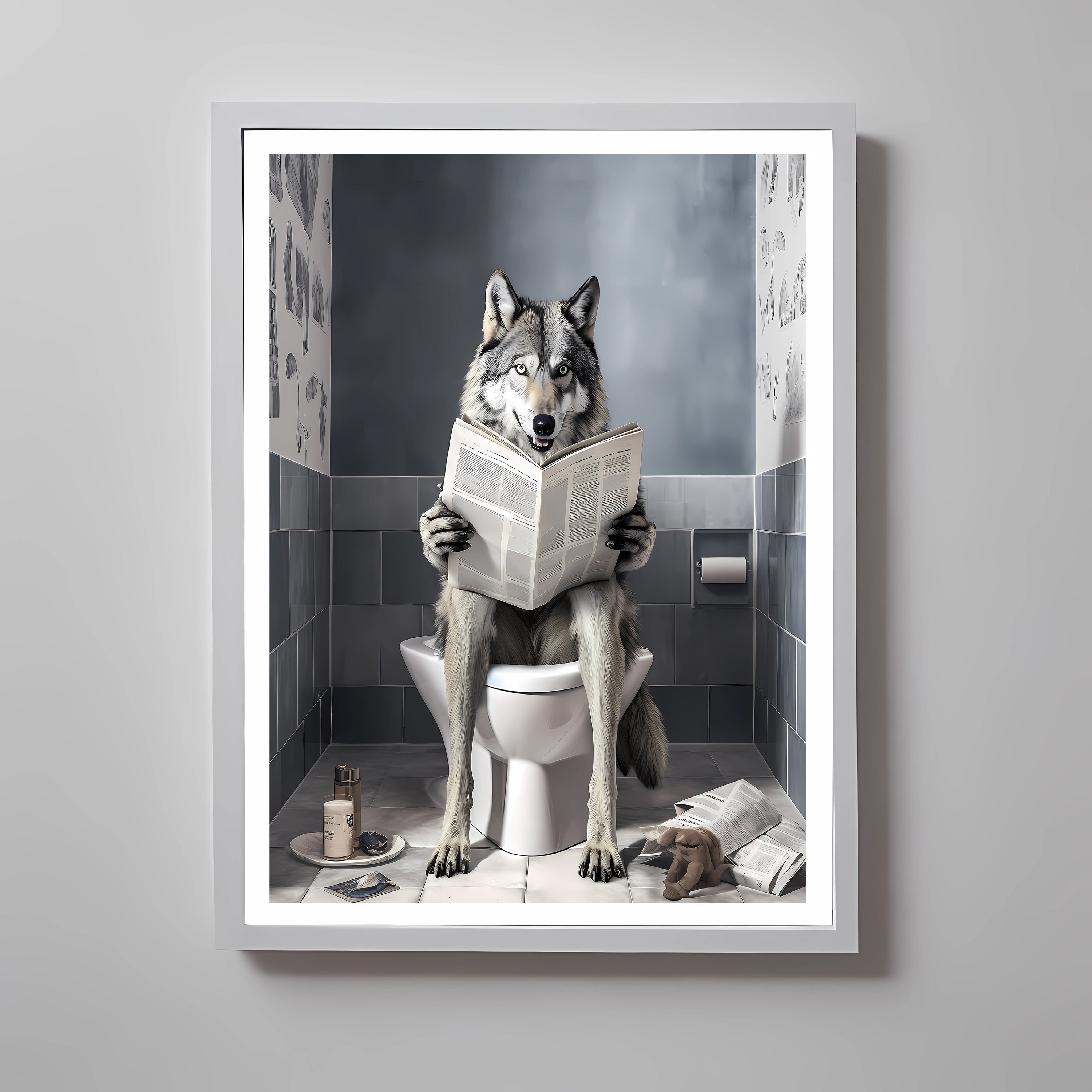 Wolves Bath FUNNY BATHROOM PRINT Wolf, Kids Bathroom Print, Wolf in Toilet, Animal ...