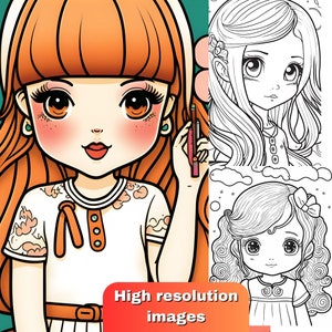 27 Kawaii Girls Coloring Pages, Cute Coloring Book, Gift for girls, Instant Download, Coloring Pages for Kids, Printable, PDF Download