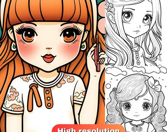 27 Kawaii Girls Coloring Pages, Cute Coloring Book, Prezent dla dziewczynek, Natychmiastowe pobieranie, Kolorowanki dla dzieci, Do druku, Pobierz PDF
