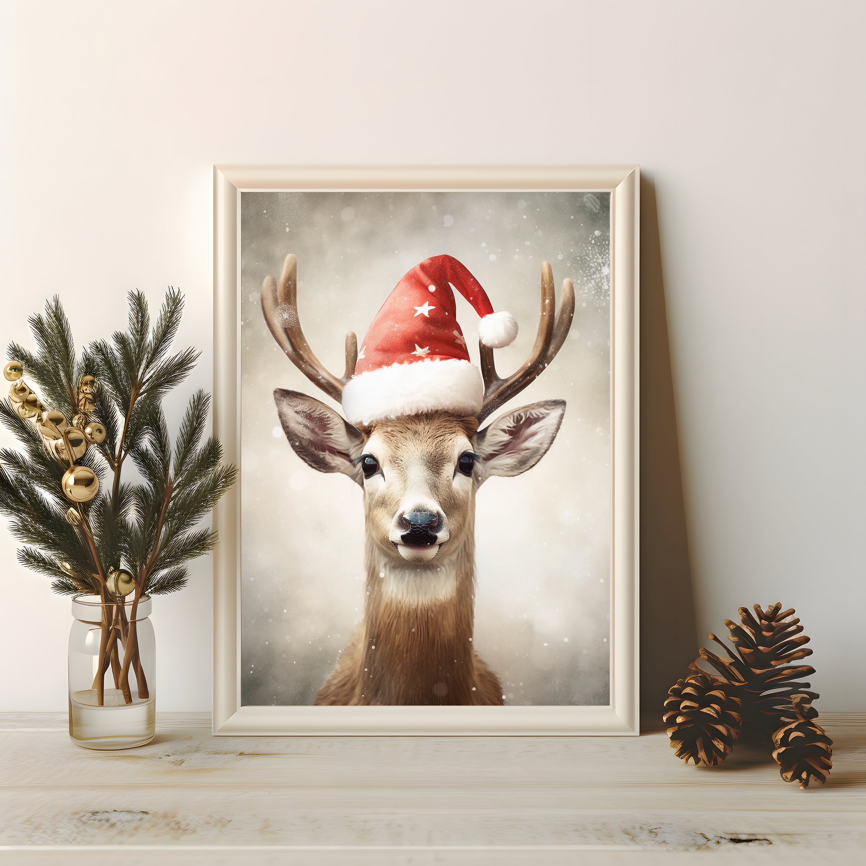 PBXBJY Toile Murale Vintage De Noël Avec Renne – Impressions Sur Toile De Peintures à Thème De Noël Rustique – Affiches De Noël D'hiver Classiques