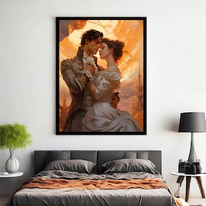 Romantic Art Print | Vintage Romanticism Painting | Kissing Wall Art | Hugging Couple Printable | Romantic Wall Art | Man and Woman Painting image 8