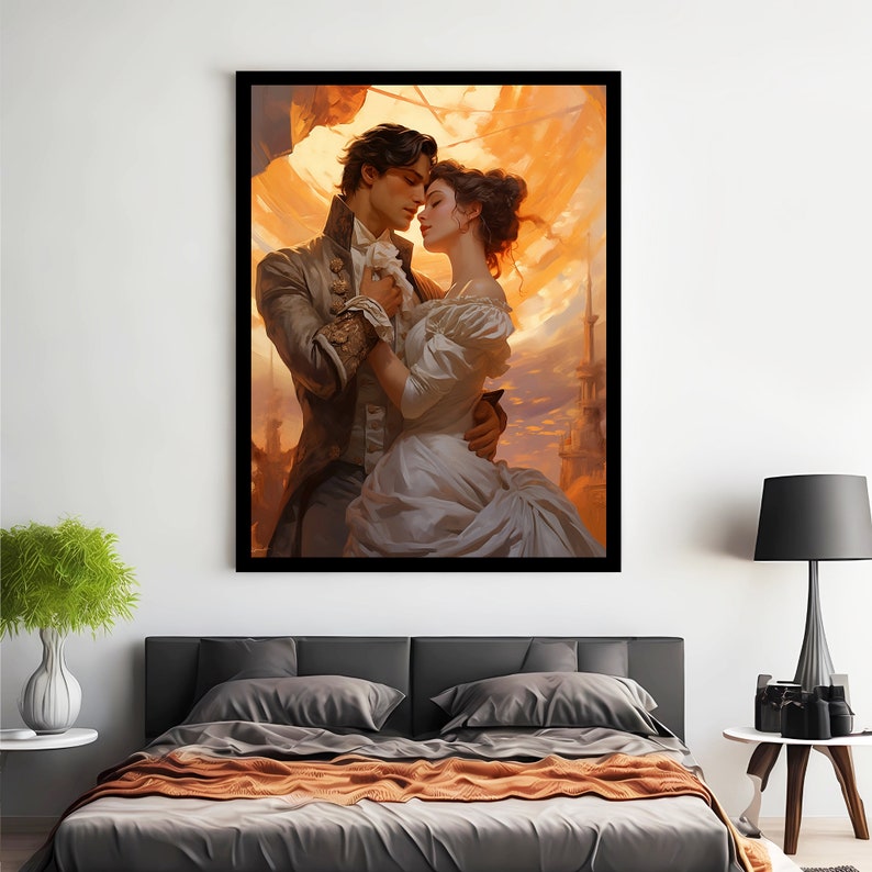 Romantic Art Print | Vintage Romanticism Painting | Kissing Wall Art | Hugging Couple Printable | Romantic Wall Art | Man and Woman Painting image 8