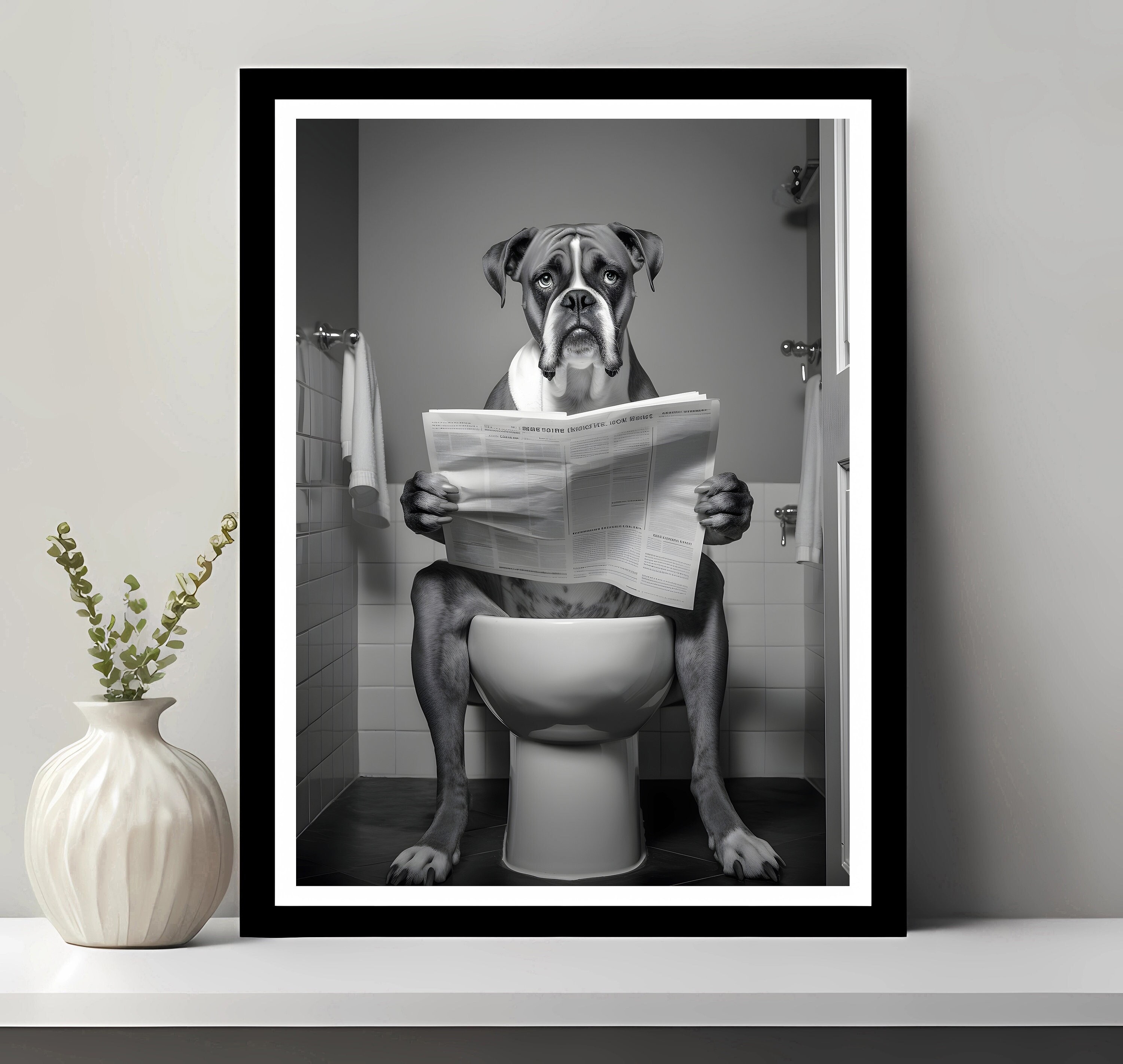 Boxer Dog Wall Art, Funny Bathroom Decor, Boxer Dog in Toilet, Animal in toilet, Petshop Art, Dog Art, Boxer Dog Gift, Printable Art