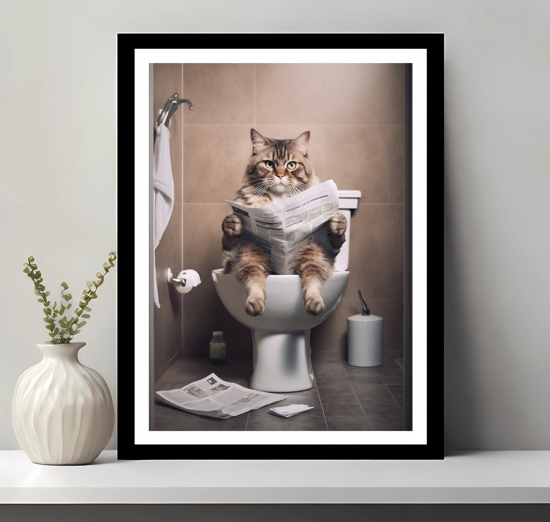 Cat Print, Funny Bathroom Decor, Cat in Toilet, Animal in Toilet ...