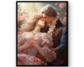 Romantic Wall Decor | Antique Love Wall Art Print | Vintage Romanticism Painting | Hugging Couple Printable | Romantic Wall Art