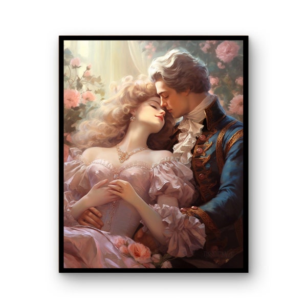 Romantic Wall Decor | Antique Love Wall Art Print | Vintage Romanticism Painting | Hugging Couple Printable | Romantic Wall Art