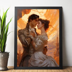 Romantic Art Print | Vintage Romanticism Painting | Kissing Wall Art | Hugging Couple Printable | Romantic Wall Art | Man and Woman Painting image 3