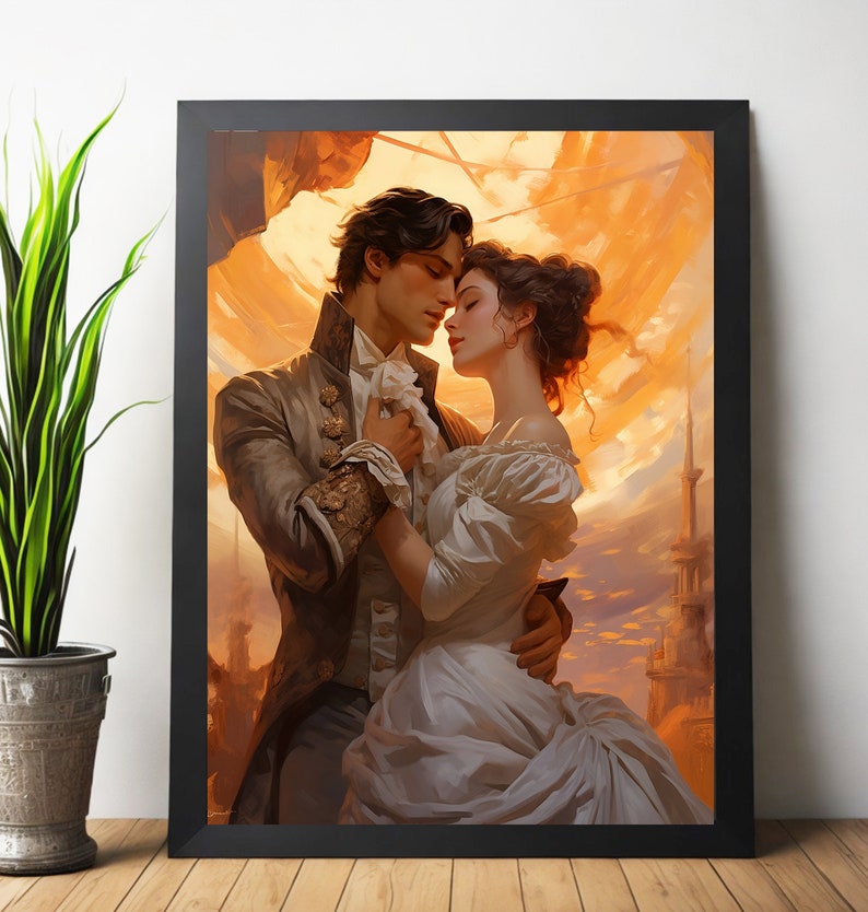Romantic Art Print | Vintage Romanticism Painting | Kissing Wall Art | Hugging Couple Printable | Romantic Wall Art | Man and Woman Painting image 3