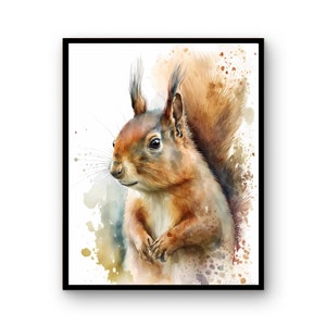 Esquilo em aquarela, arte para impressão, download instantâneo, impressão de esquilo, animais para presente de vida selvagem, pintura de animais de berçário colorida
