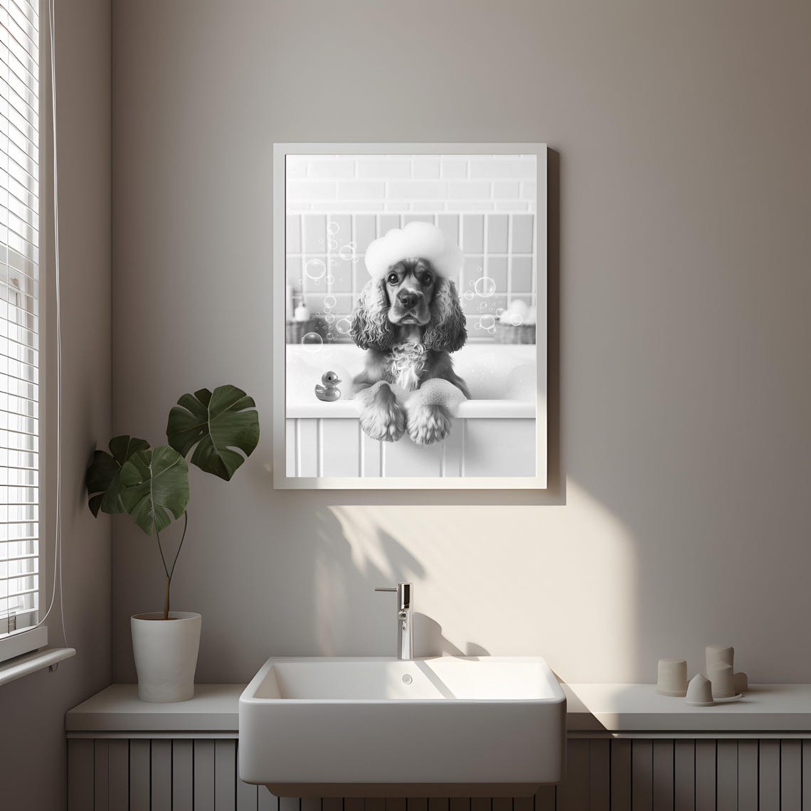 Cocker Spaniel Wall Art, Funny Bathroom Decor, Pet Portrait, Dog Art ...