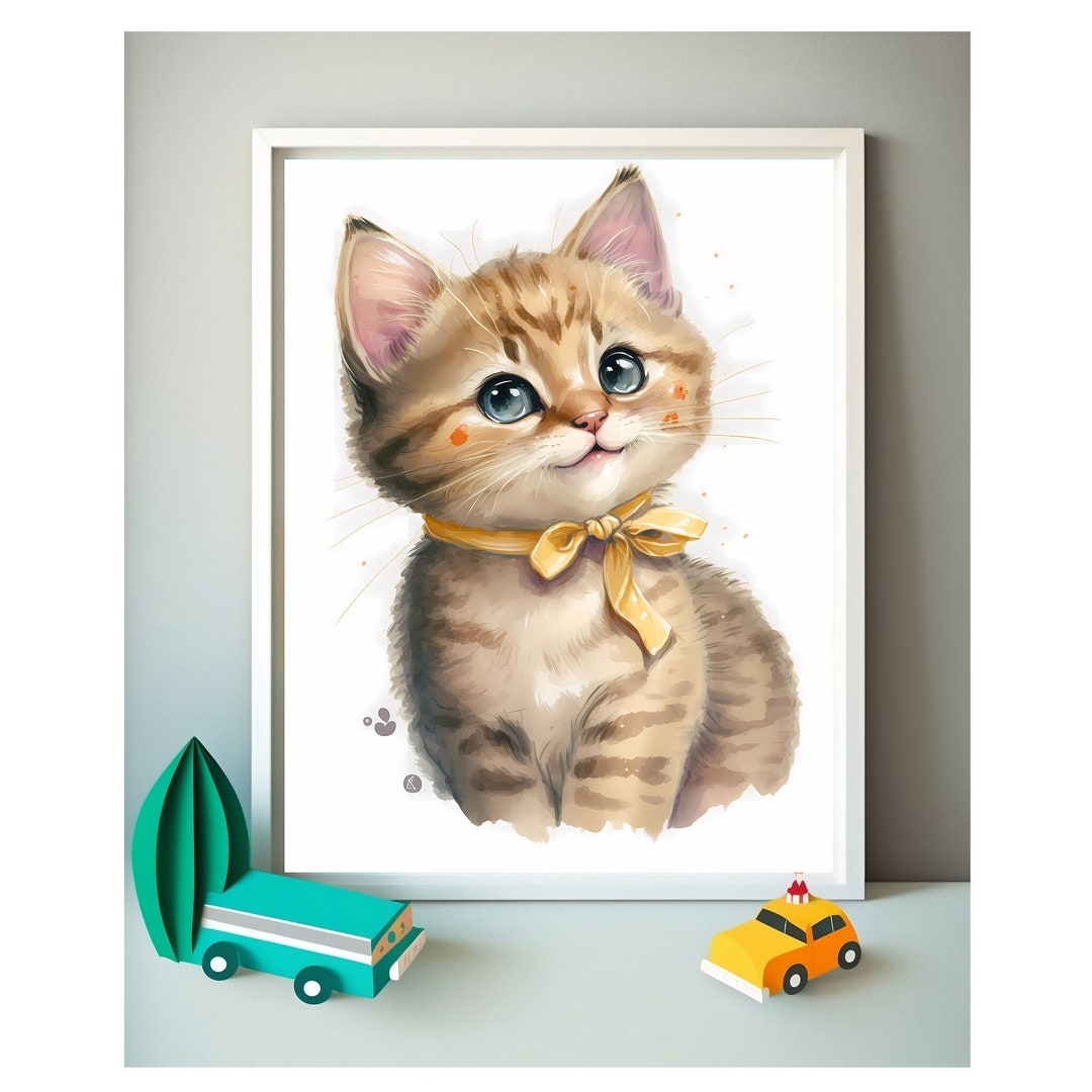 Baby Cat Wall Art Print | Woodland Animal Nursery Decor | Printable ...