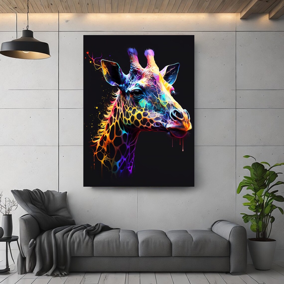 Colourful Neon Giraffe Wall Wall Art Download Giraffe - Etsy