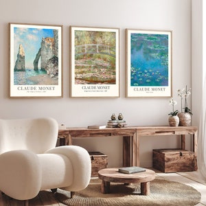 Claude Monet Print set Of 3, Claude Monet Wall Art, Exhibition Art, Mid Century Wall Art, Landscape Art, High Quality Printable Poster