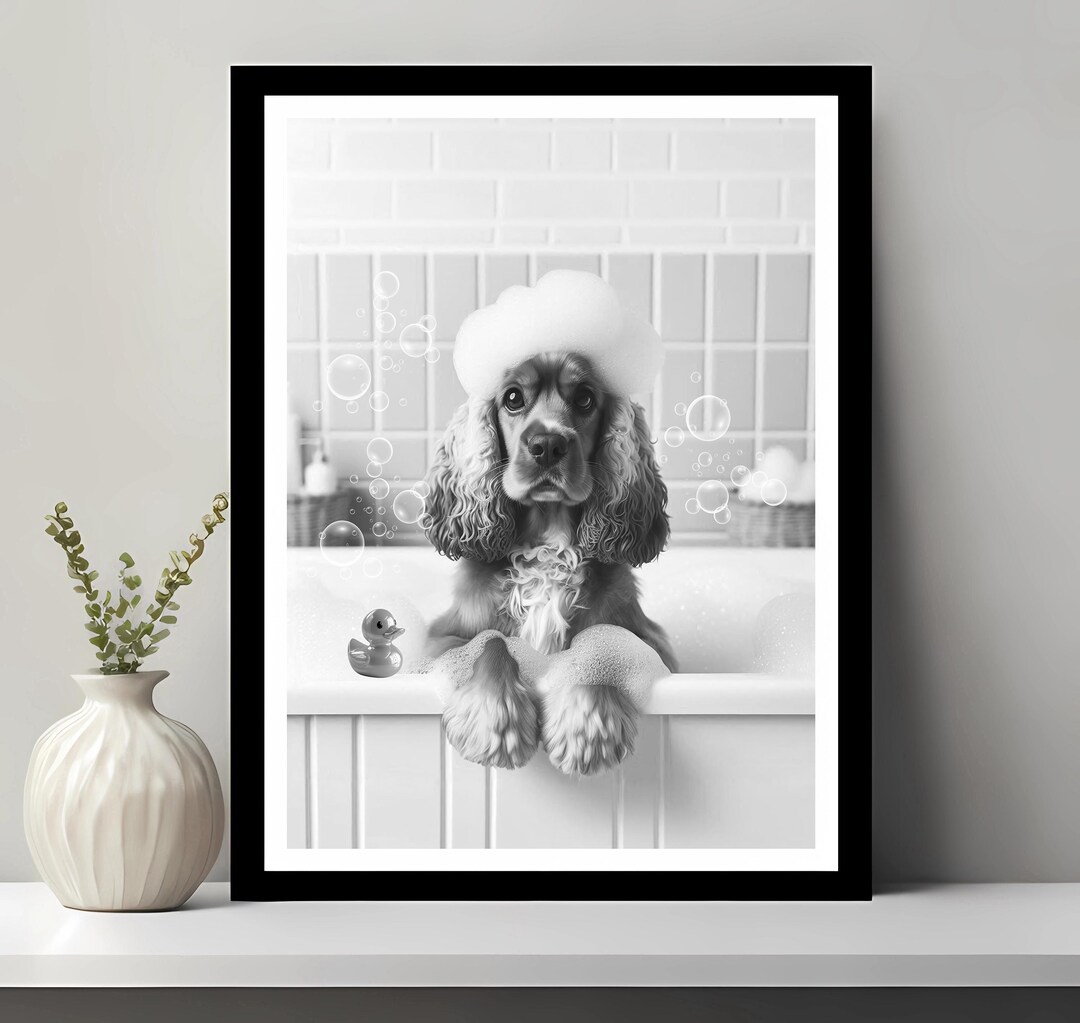 Cocker Spaniel Wall Art, Funny Bathroom Decor, Pet Portrait, Dog Art ...