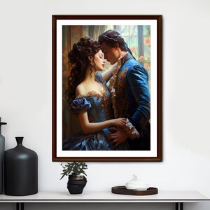 Tijdloze romantiek: muurkunst van twee oude geliefden | Romantische kunstafdruk | Antieke liefde kunst aan de muur | Schilderij vintage romantiek afbeelding 2