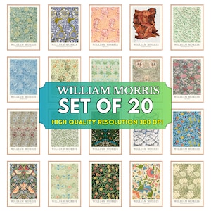 William Morris Print Set Of 20, William Morris Wall Art, Exhibition Art, Vintage Wallpaper, Art Collection, Eclectic Print, , Digital Print