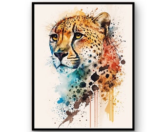 Watercolor Cheetah, Cheetah Art, Instant Download, Cheetah Print, Cheetah Poster, Wildlife Gift Animals, Wall Decor
