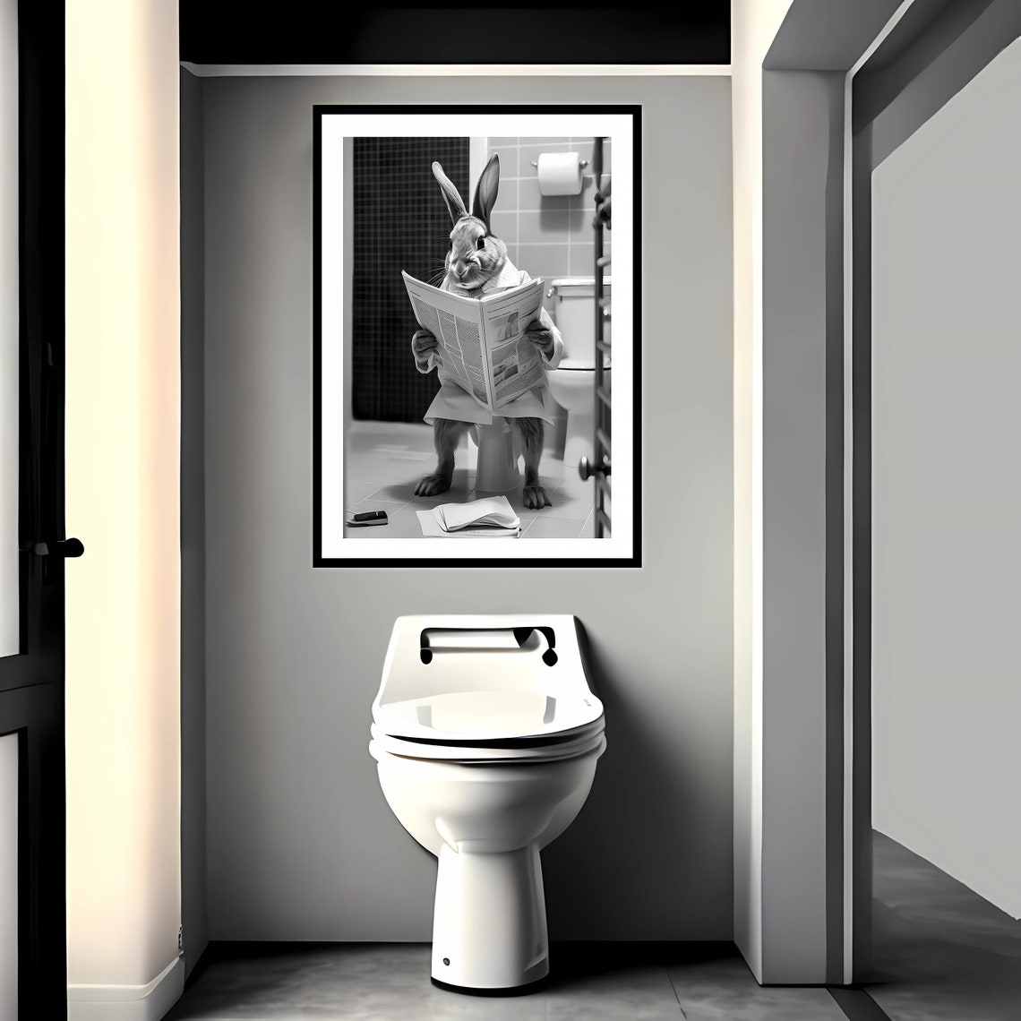Toilet Simon Rabbit Rabbit Print, Funny Bathroom Decor, Rabbit in Toilet, Animal in Toilet ...