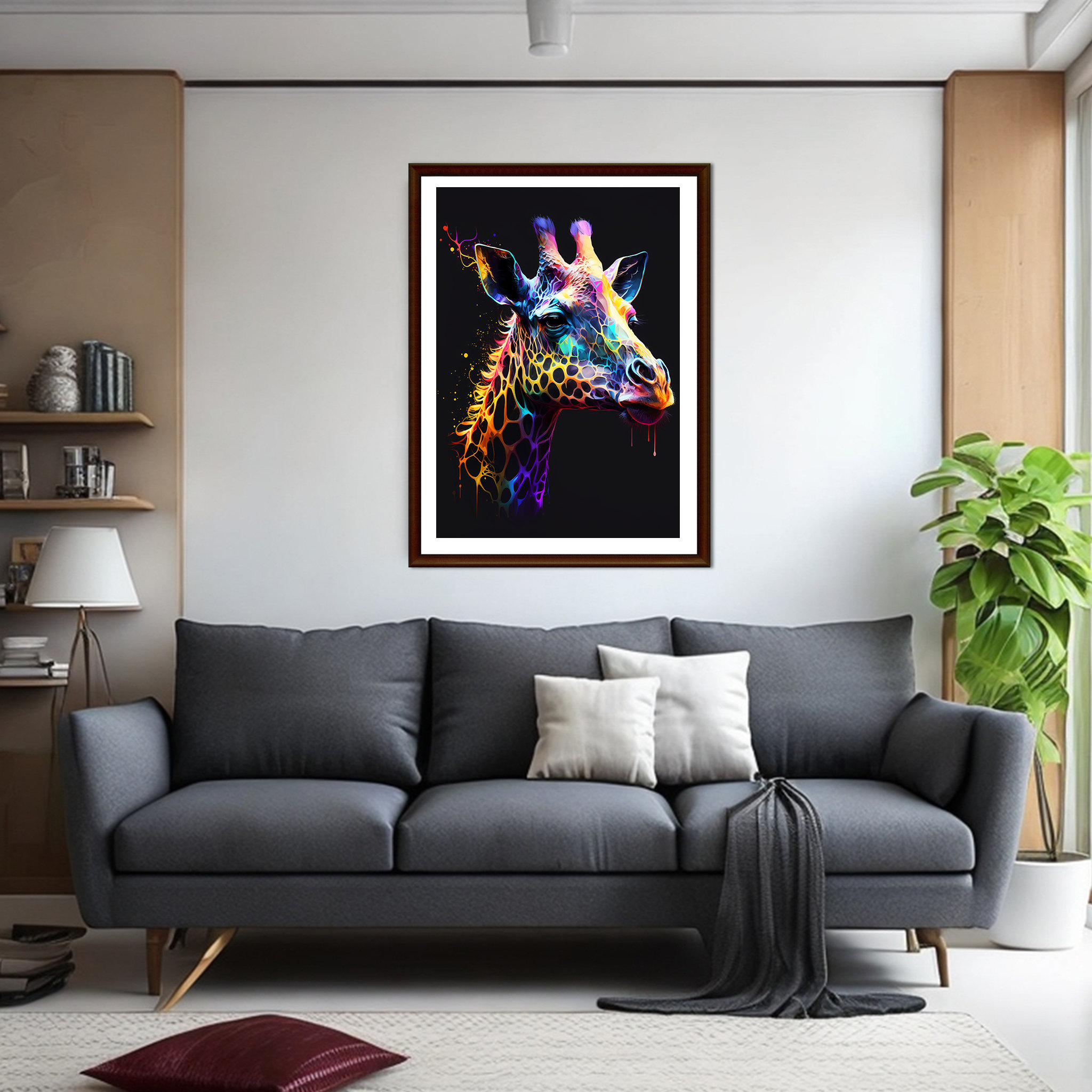 Colourful Neon Giraffe Wall | Wall Art | Download Giraffe Poster | Wild ...