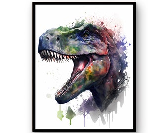 t rex Art,Dinosaur Watercolor, PRINTABLE ART Dinosaur Print Instant Download Dinosaur Decor Gift Dinosaur Nursery Wall Art