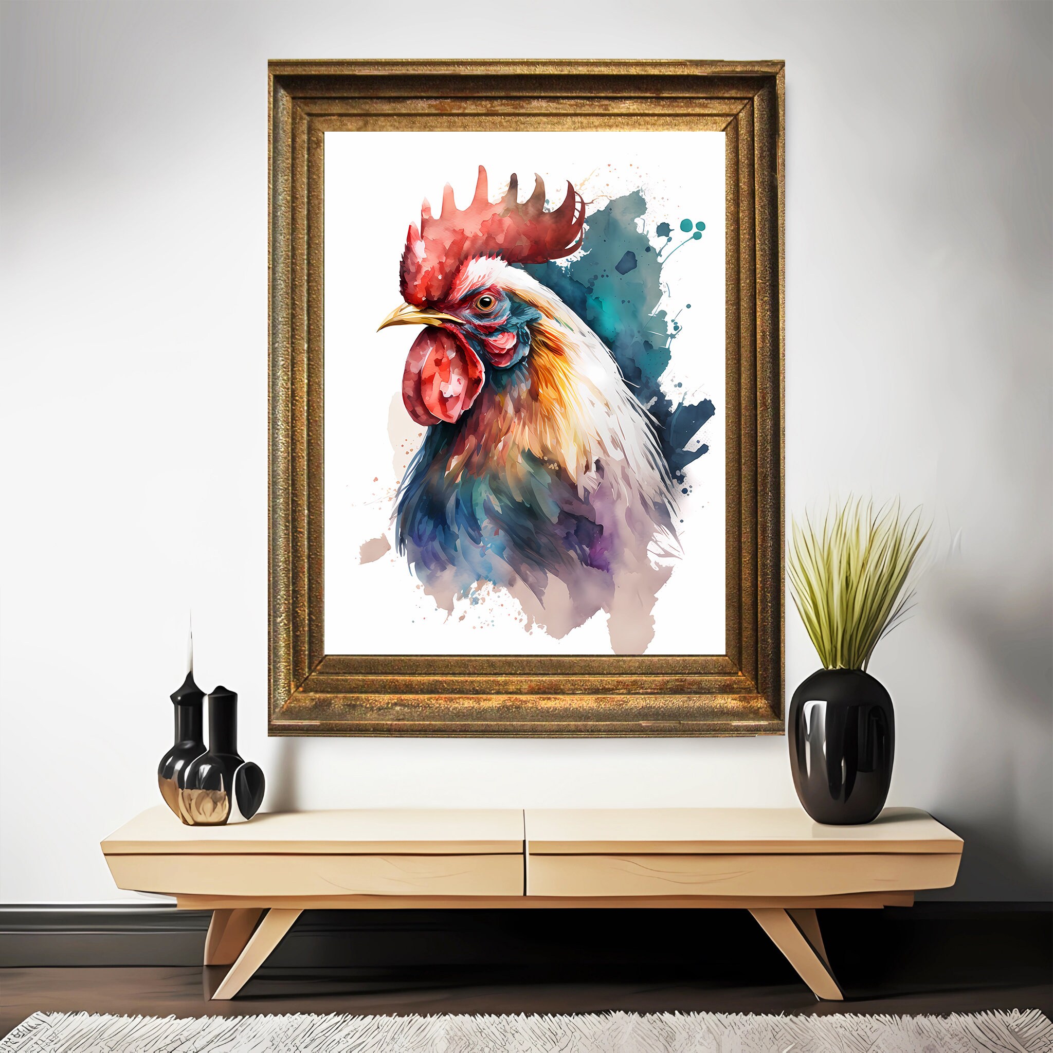 Watercolor Rooster PRINTABLE ART Instant Download Rooster - Etsy