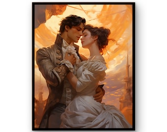 Impressão de arte romântica | Pintura Vintage Romantismo | Arte de parede beijando | Abraçando casal para impressão | Arte de parede romântica | Pintura de homem e mulher