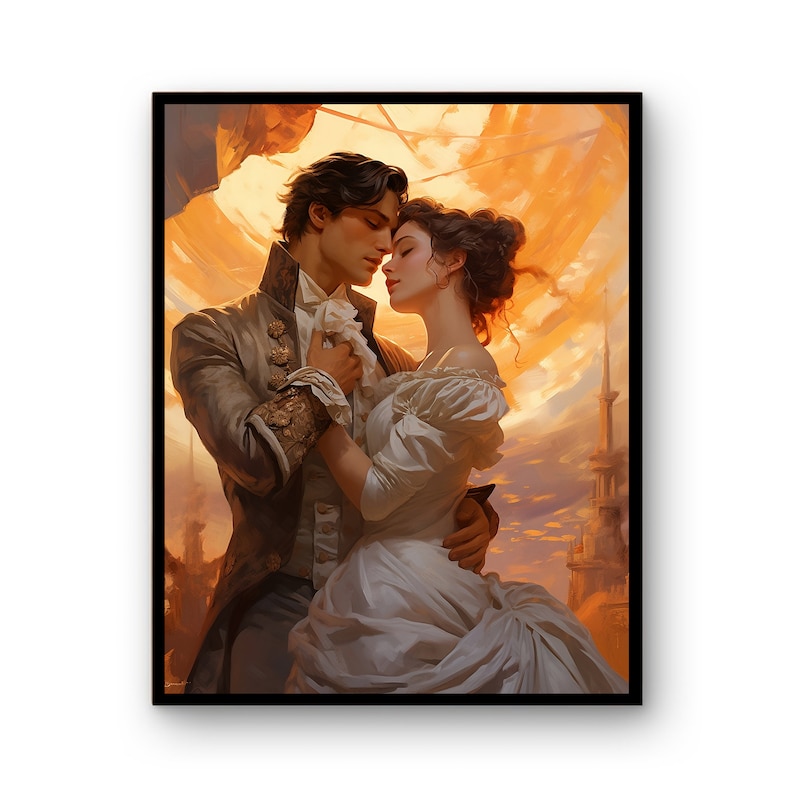 Romantic Art Print | Vintage Romanticism Painting | Kissing Wall Art | Hugging Couple Printable | Romantic Wall Art | Man and Woman Painting image 1