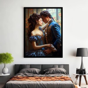 Tijdloze romantiek: muurkunst van twee oude geliefden | Romantische kunstafdruk | Antieke liefde kunst aan de muur | Schilderij vintage romantiek afbeelding 6
