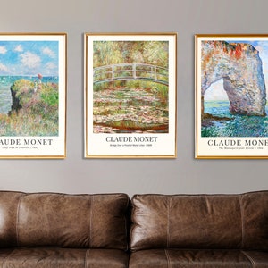 Claude Monet Print Set of 3, Vintage Wall Art, Gallery Wall Art Prints, Monet Exhibition Poster, Vintage Print, Farmhouse Decor