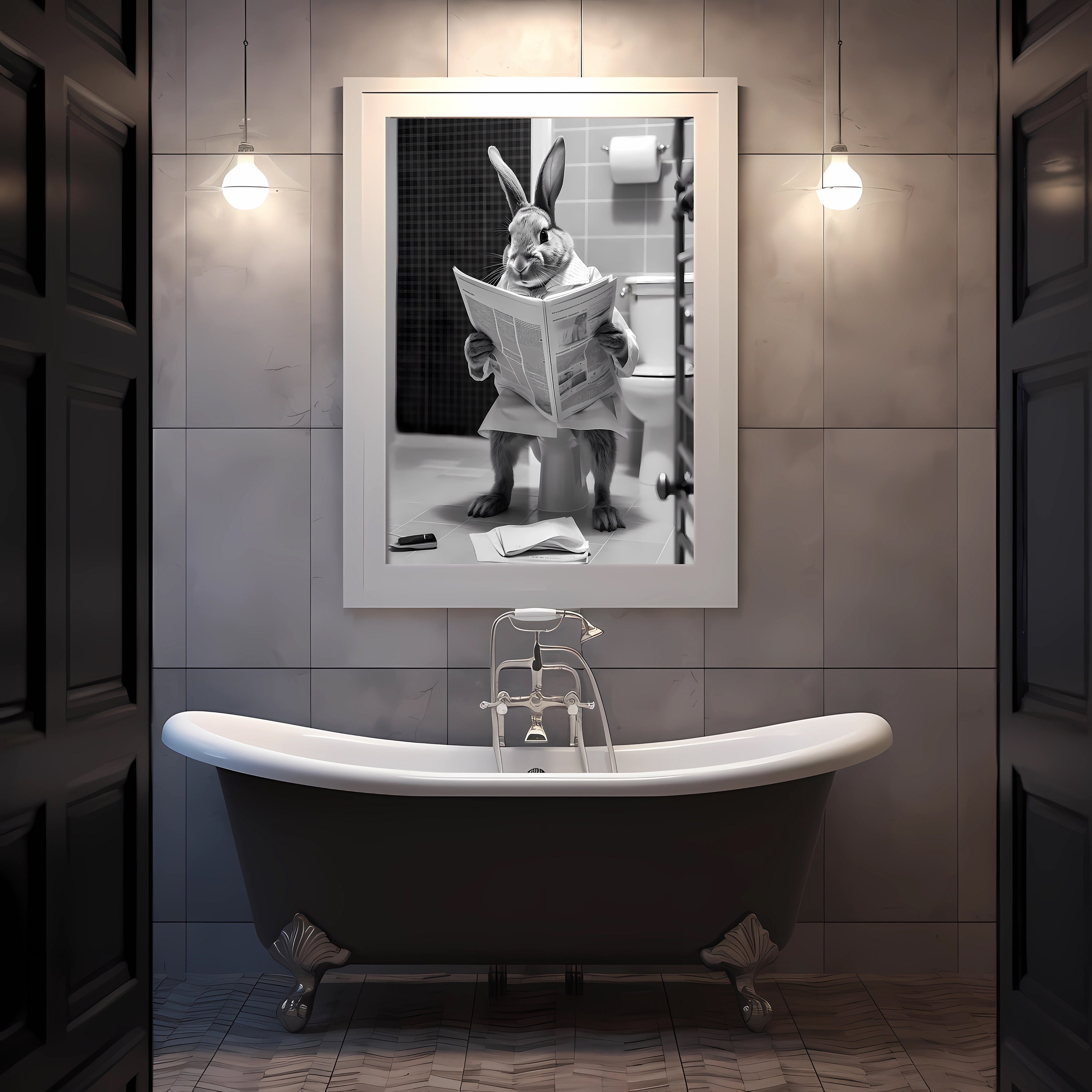 Rabbit Print Funny Bathroom Decor Rabbit in Toilet Animal Etsy