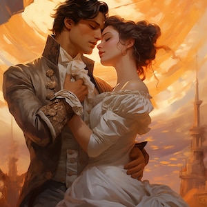 Romantic Art Print | Vintage Romanticism Painting | Kissing Wall Art | Hugging Couple Printable | Romantic Wall Art | Man and Woman Painting image 4