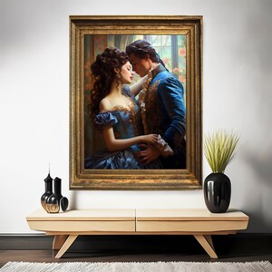 Tijdloze romantiek: muurkunst van twee oude geliefden | Romantische kunstafdruk | Antieke liefde kunst aan de muur | Schilderij vintage romantiek afbeelding 3