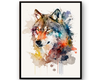 Watercolor Wolf, Wolf Print, Download Wolf Poster, Wild Life Gift, Animals Wall Decor, Nursery Animal, Painting Colorful, PRINTABLE ART