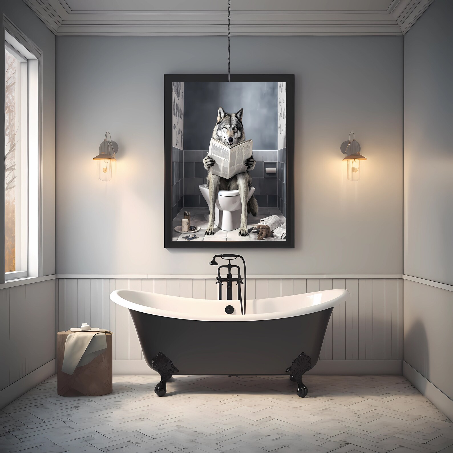 Wolves Bath FUNNY BATHROOM PRINT Wolf, Kids Bathroom Print, Wolf in Toilet, Animal ...