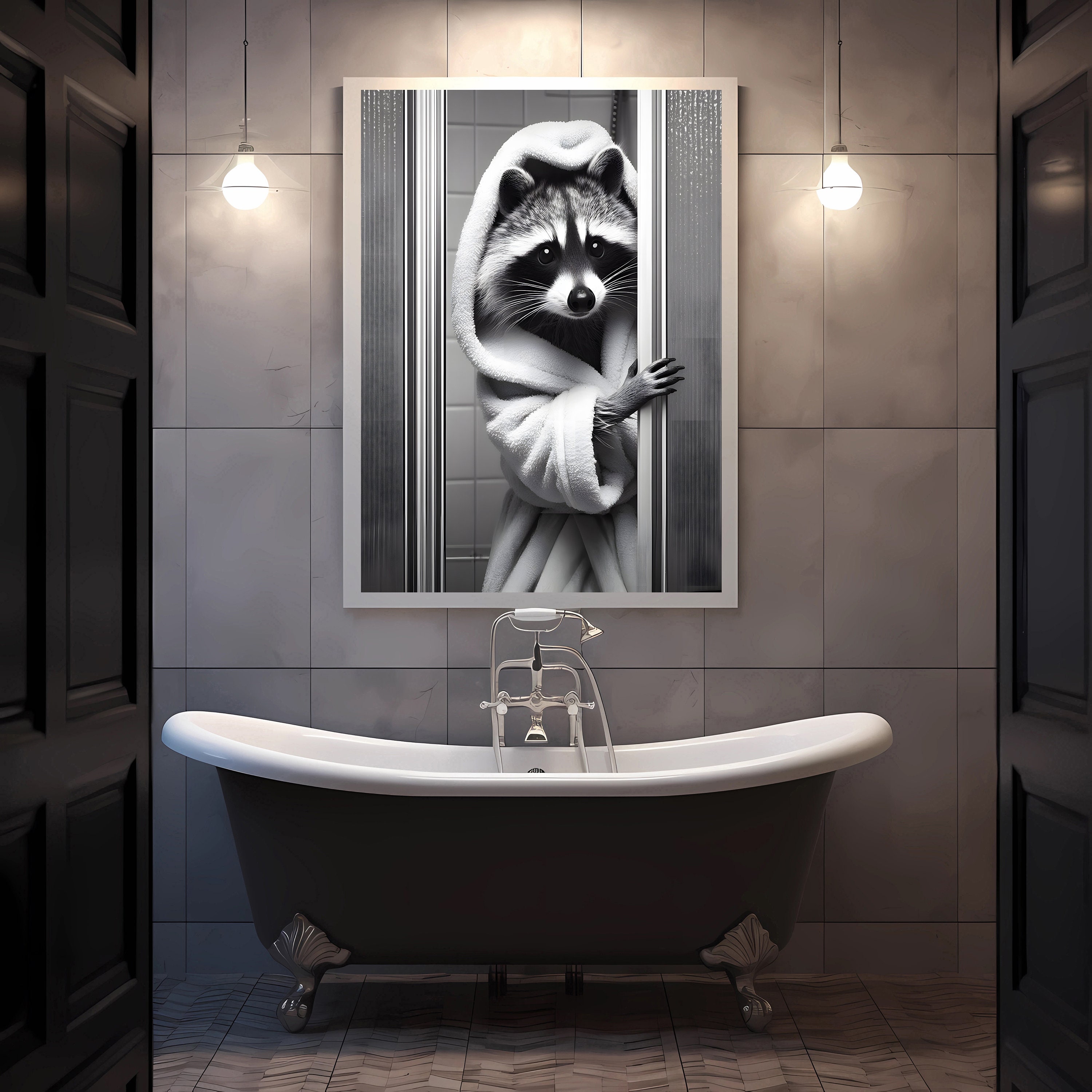 Raccoon Wall Art, Funny Bathroom Decor, Raccoon in the Bathroom, Animal ...
