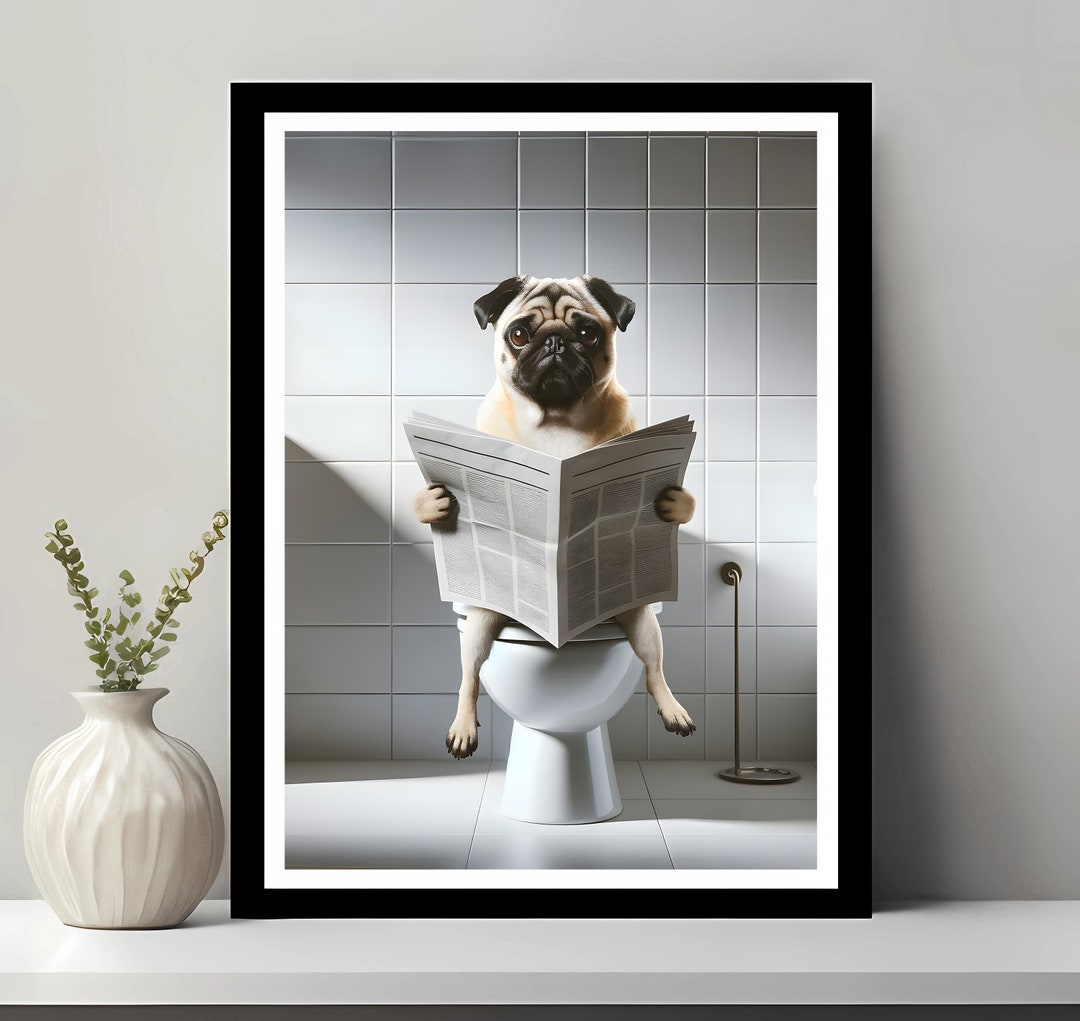Pug Wall Art, Funny Bathroom Decor, Pug in Toilet, Animal in Toilet, Art, Dog Art, Pug