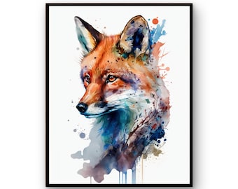 Fox Watercolor PRINTABLE ART fox print fox poster fox decor fox art watercolor fox gift fox printable fox art print gift colorful painting