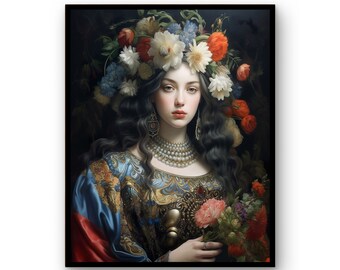 Elegante vintage barok en rococo: eclectische muurkunst met olieverfportretten, surrealistische kunstafdrukken en mooi decor, bewerkte kunst
