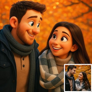 Pixar Style Custom Portrait from Photo, Cartoon Couple Drawing, Personalized Gift, Cartoon Portrait Animation, Digital File
