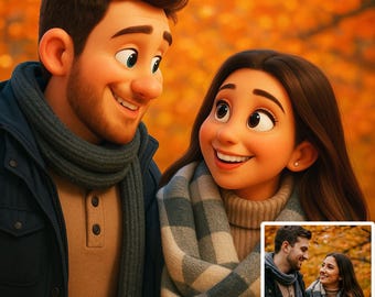Pixar Style Custom Portrait from Photo, Cartoon Couple Drawing, Personalized Gift, Cartoon Portrait Animation, Digital File