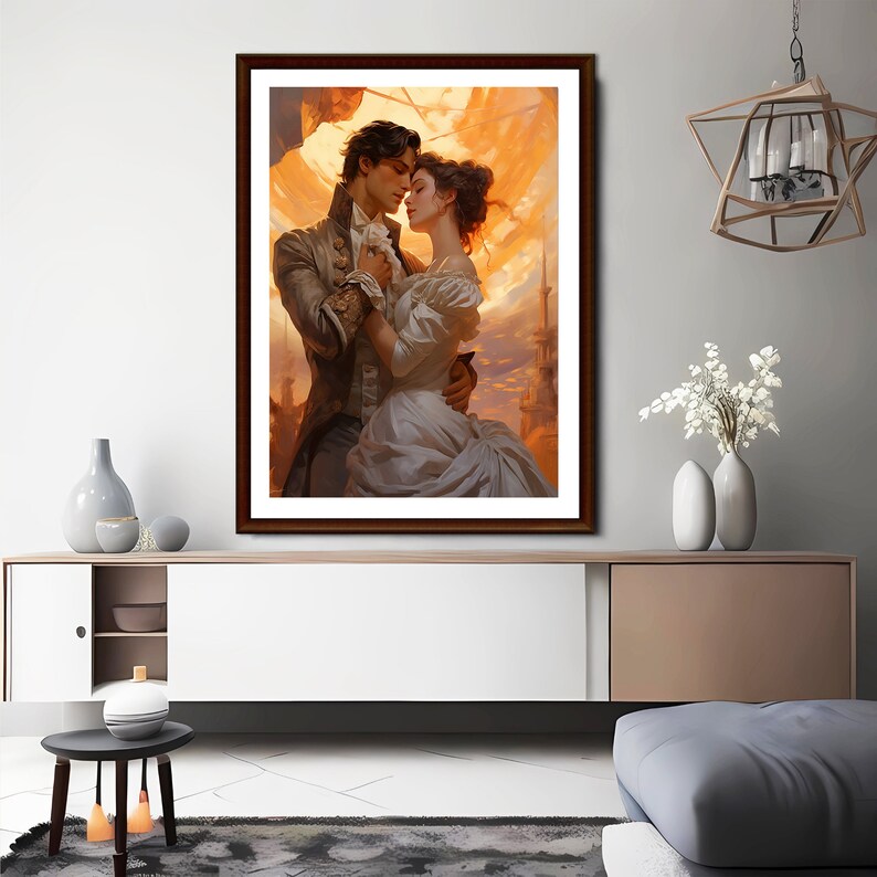 Romantic Art Print | Vintage Romanticism Painting | Kissing Wall Art | Hugging Couple Printable | Romantic Wall Art | Man and Woman Painting image 9