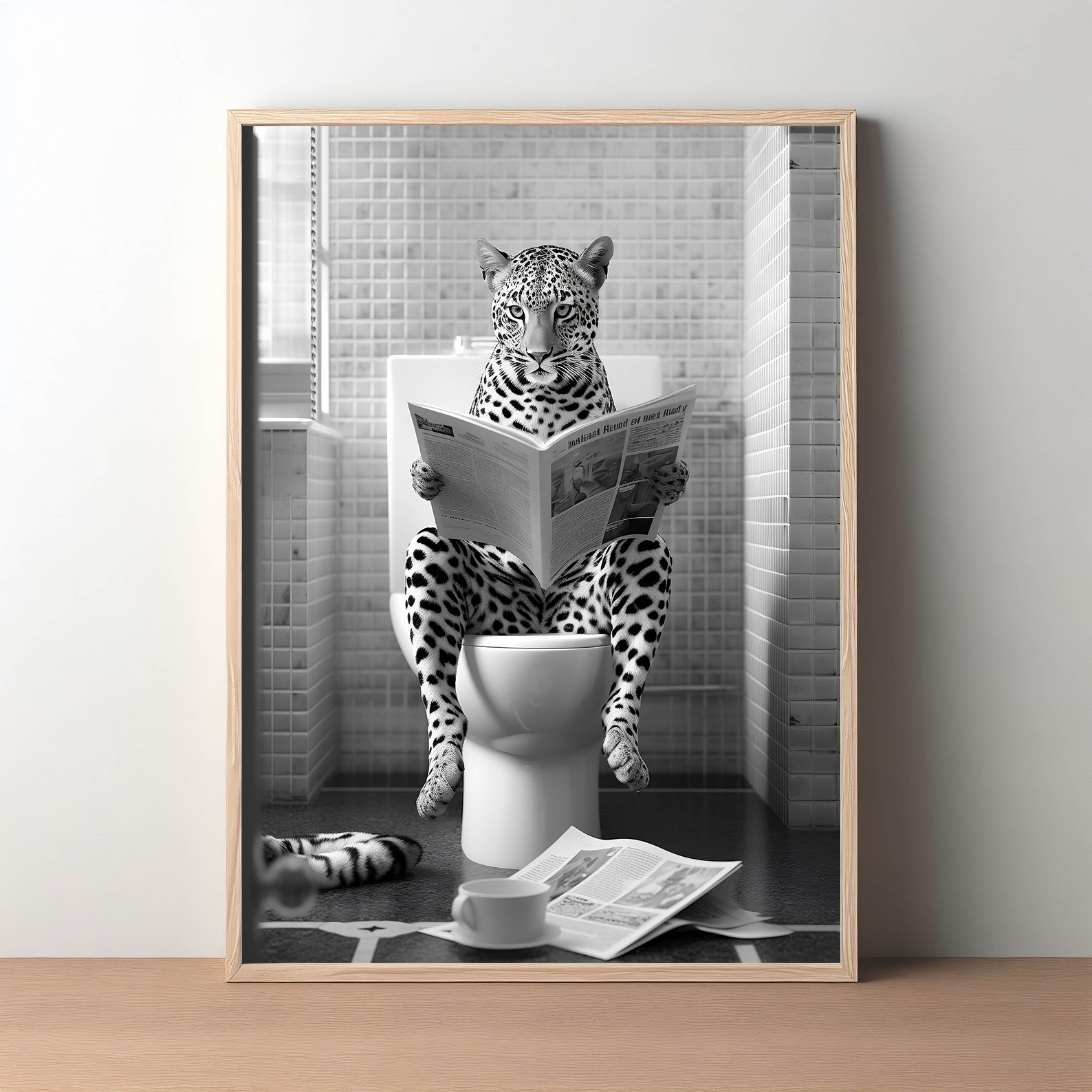 Animals Print, Set of 6, Funny Bathroom Decor, Animals in Toilet, Black and White Animals, Mega ...