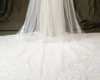 Long lace veil, Royal wedding veil, Veil wedding floor, Wedding veil lace, Bridal veil lace, Cathedral lace veil,Royal veil,Embroidered veil