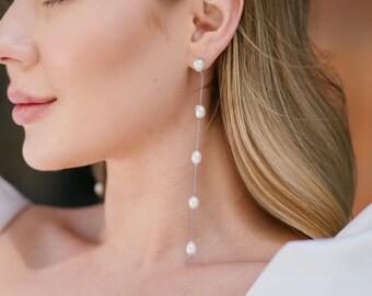Pearl bridal earring, long pearl earrings, pearl drop earrings bridal, ivory pearl earrings, bridal earrings pearl
