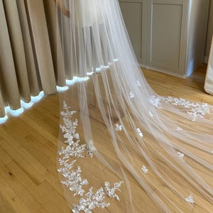 Wedding lace veil, Floral Lace Wedding Veil, Wedding veil lace, Bridal veil, Cathedral veil, Long  veil comb, Cathedral wedding veil,