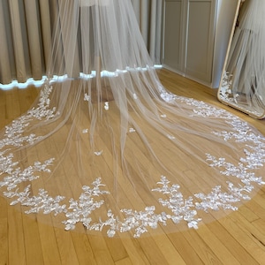 Bridal lace veil, Lace edge veil, Lace wedding veil, Long veil, Cathedral veil, Soft tulle veil, Wedding veil, Cathedral lace veil